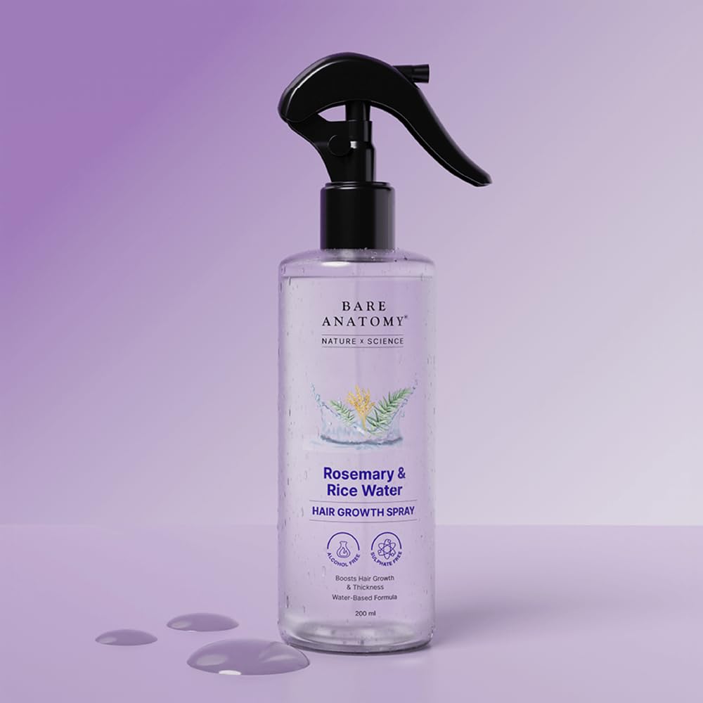 Nature x Science Rosemary Water Spray for Hair Growth &amp; Hair Thickness with Rice Water | 100% Natural Extract | Soft &amp; Smooth Hair | Controls Hairfall &amp; Adds Shine | Non-Greasy &amp; Fast Absorbing | 200 ml