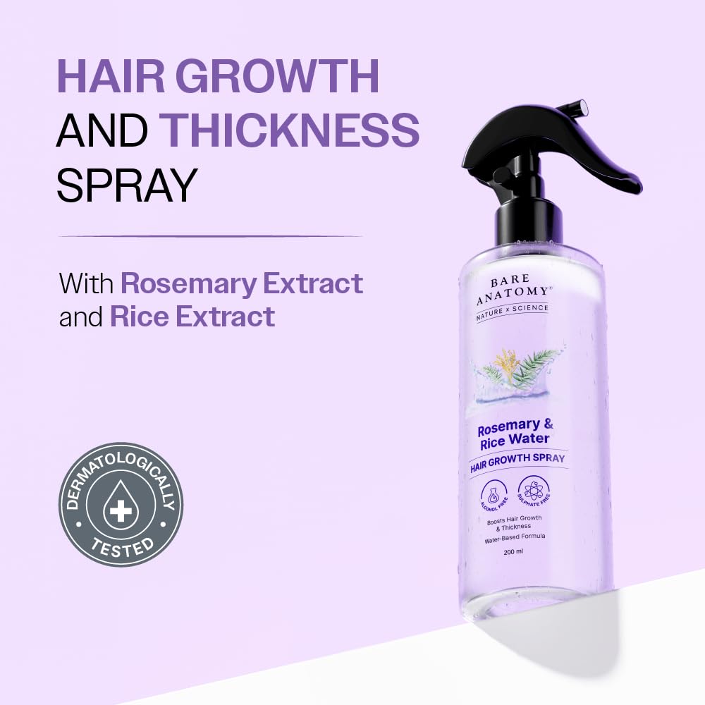 Nature x Science Rosemary Water Spray for Hair Growth &amp; Hair Thickness with Rice Water | 100% Natural Extract | Soft &amp; Smooth Hair | Controls Hairfall &amp; Adds Shine | Non-Greasy &amp; Fast Absorbing | 200 ml