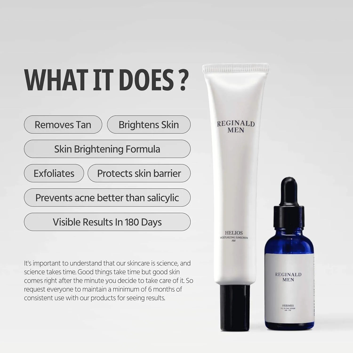 Reginald Men De Tan Kit Combo | Moisturising Sunscreen SPF 50 PA++++ (50g) + Face &amp; Beard Serum 30ml | Simplified &amp; Multipurpose Skincare - Skin and Beard Health, Protects, Repairs, Heals &amp; Brightens