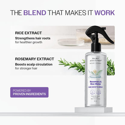 Nature x Science Rosemary Water Spray for Hair Growth &amp; Hair Thickness with Rice Water | 100% Natural Extract | Soft &amp; Smooth Hair | Controls Hairfall &amp; Adds Shine | Non-Greasy &amp; Fast Absorbing | 200 ml