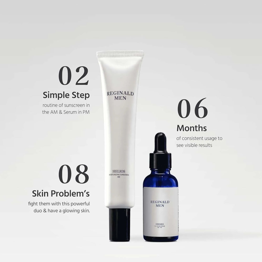 Reginald Men De Tan Kit Combo | Moisturising Sunscreen SPF 50 PA++++ (50g) + Face &amp; Beard Serum 30ml | Simplified &amp; Multipurpose Skincare - Skin and Beard Health, Protects, Repairs, Heals &amp; Brightens