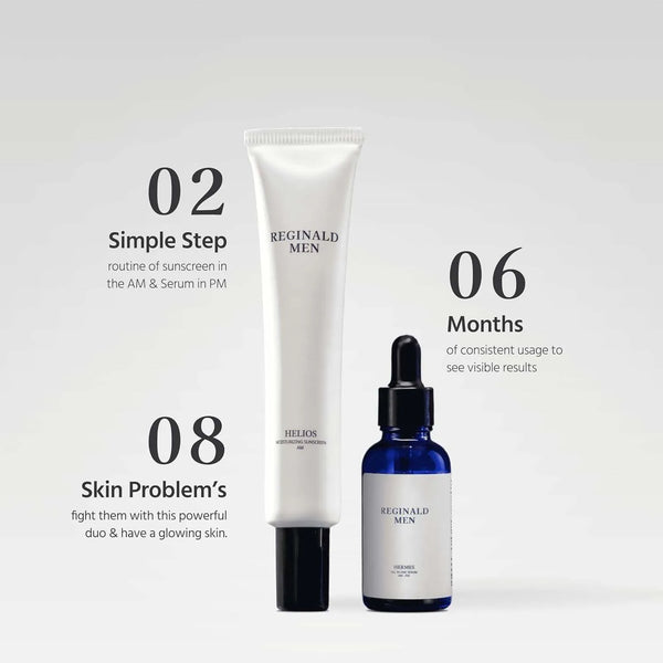 Reginald Men De Tan Kit Combo | Moisturising Sunscreen SPF 50 PA++++ (50g) + Face & Beard Serum 30ml | Simplified & Multipurpose Skincare - Skin and Beard Health, Protects, Repairs, Heals & Brightens