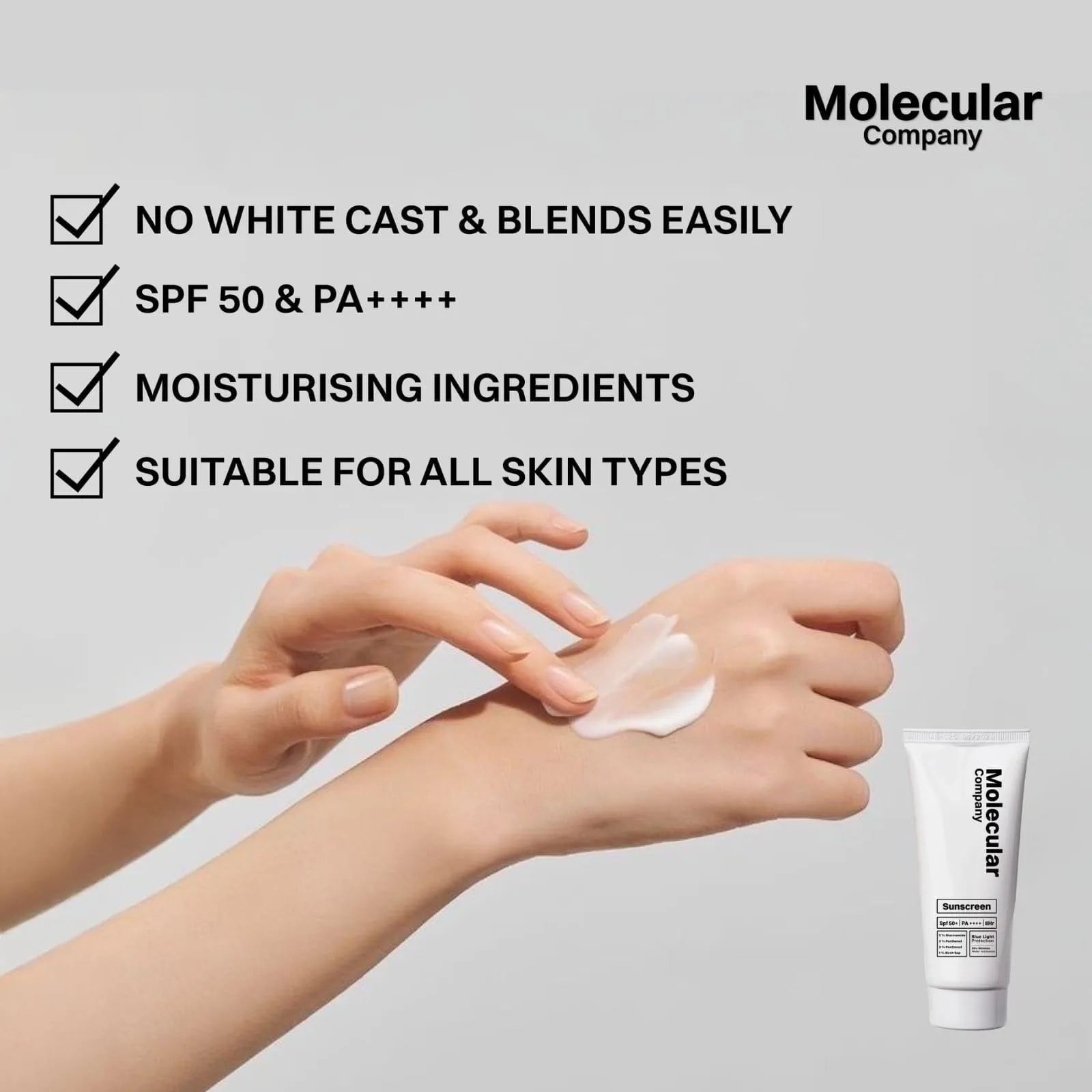 Buy 2 get 1 free || Molecular SPF 50 Broad Spectrum Sunscreen Cream – Lightweight Daily UV Protection for Healthy, Hydrated Skin